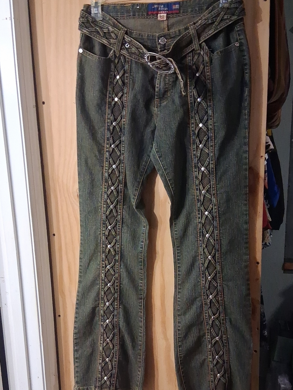 Embellished Olive Green Women’s Jeans with Accent Belt